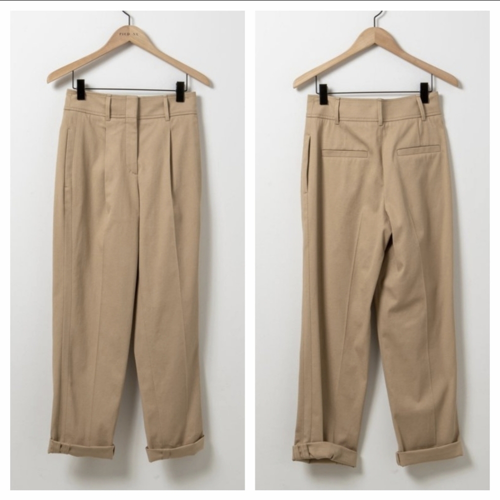 Tailored High-Rise Pleated Trousers - Beige